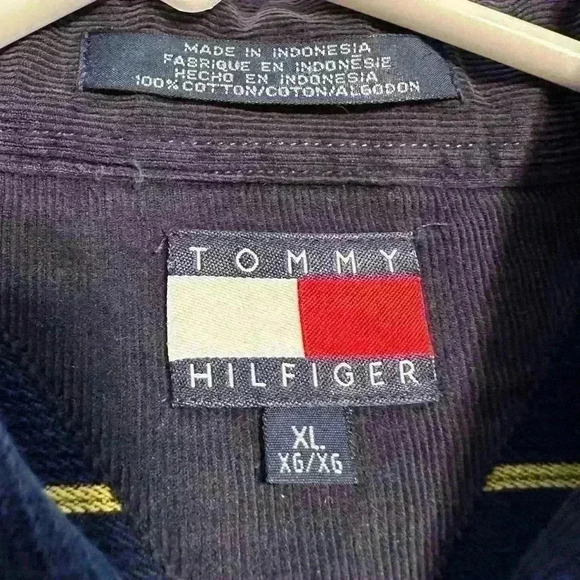 Vintage Tommy Hilfiger Vertical Stripe Button Down Shirt Green‎ White Yellow XL - Picture 5 of 9